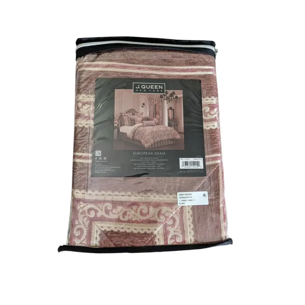 J Queen New York Lupita Woven Chenille Striped Euro Sham New Terracotta 26 x 26